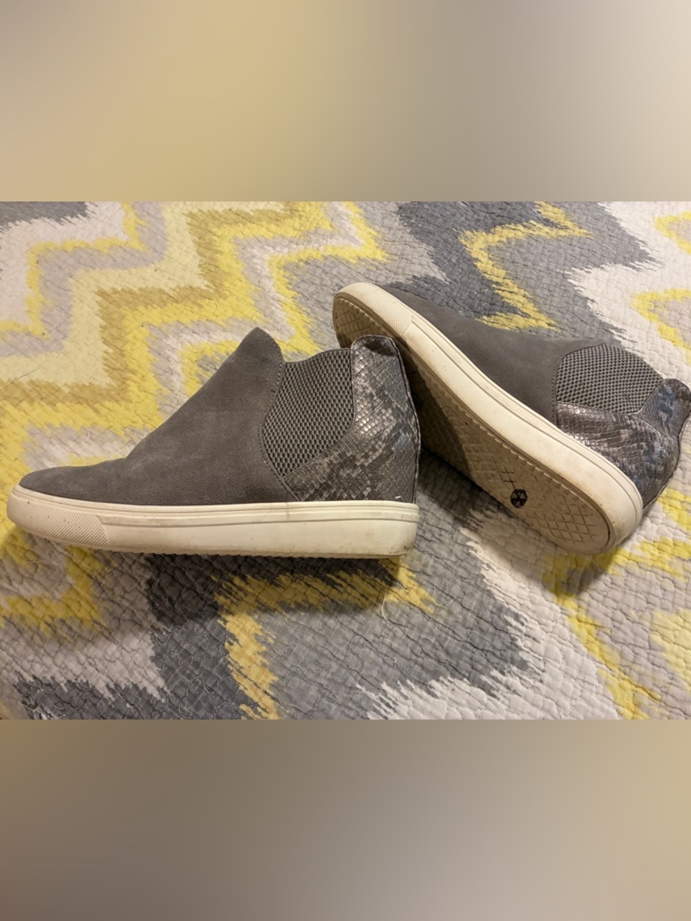 Steve Madden Grey Slip-On Wedge Sneaker—Suede and Snakeskin